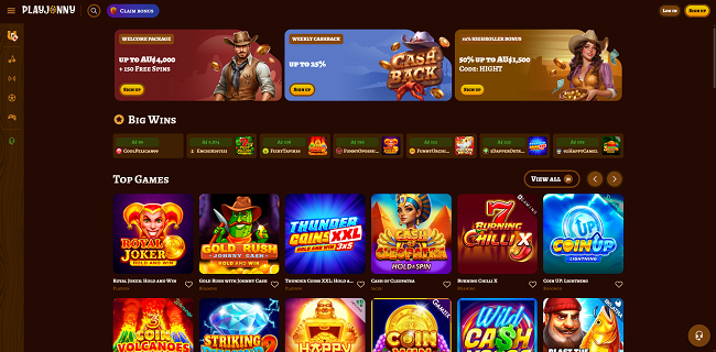 PlayJonny Casino Home Page and Bonuses