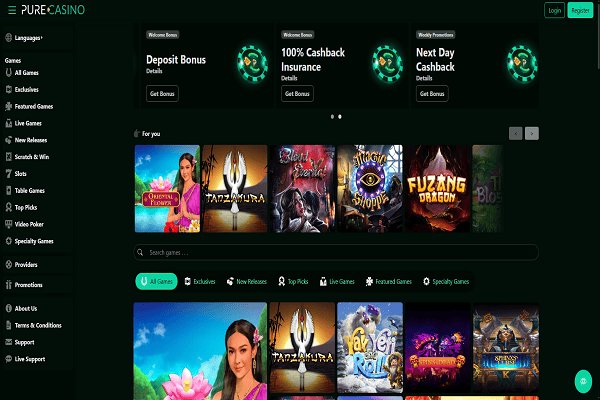 Pure casino Home page and bonuses Pure casino Home page and bonuses