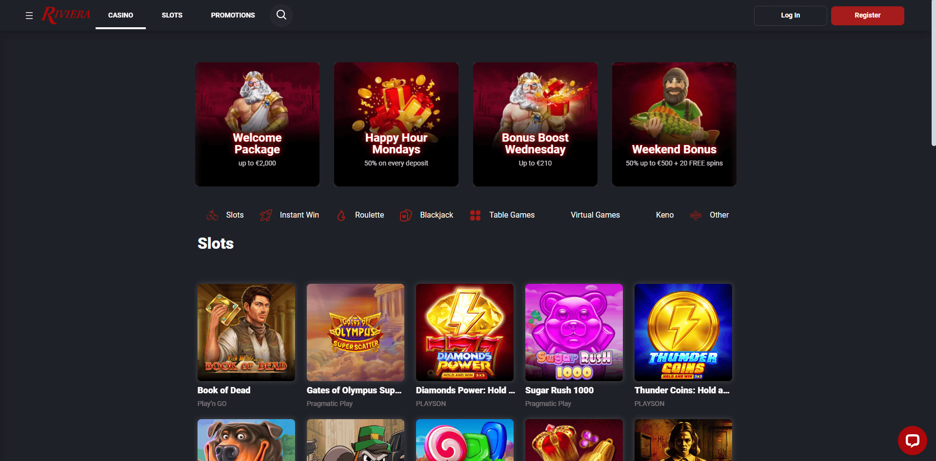 Riviera Casino Home Page and Welcome Bonuses