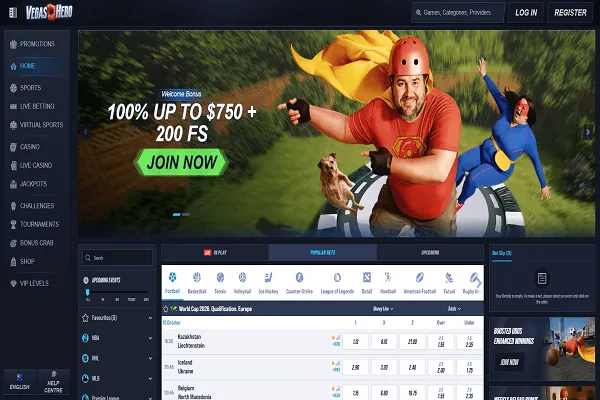 VegasHero Casino Home Page and Welcome Bonus