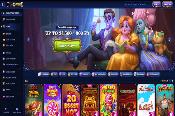 Casombie Casino Home Page and Welcome Bonus