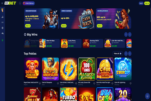 IvyBet Casino Home Page and Bonuses