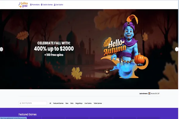 Golden Genie Casino Home Page and Welcome Bonus Golden Genie Casino Home Page and Welcome Bonus