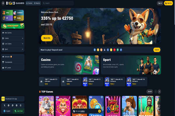 EgoGames Casino Home Page and Welcome Bonus