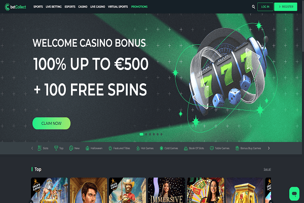 BetCollect Casino Home Page and Weclome Bonus