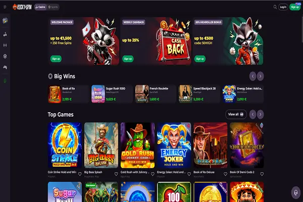 RockySpin Casino Home Page and Bonuses