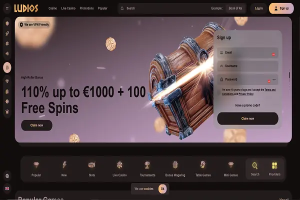 Ludios Casino Home Page and Welcome Bonus