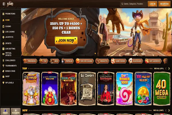 Lizaro Casino Home Page and Welcome Bonus