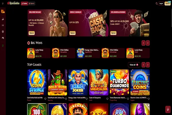 SpinoGambino Casino Home Page and Welcome Bonus