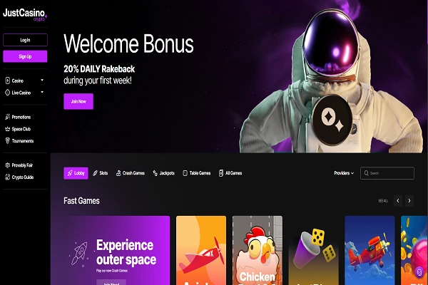 JustCasino.io Home Page and Welcome Bonus JustCasino.io Home Page and Welcome Bonus