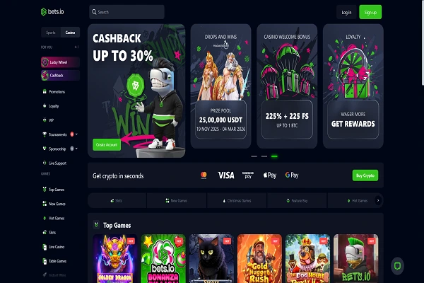 Bets.io Casino Home Page and Welcome Bonus