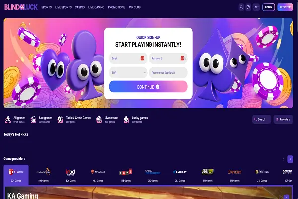 BlindLuck Casino Home Page and Welcome Bonus