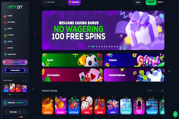 JackBit Casino Home Page and Welcome Bonus