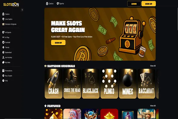 SlotsDon Casino Home Page and Welcome Bonus