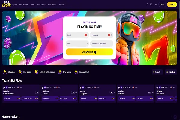 Loots Casino Home Page and Welcome Bonus