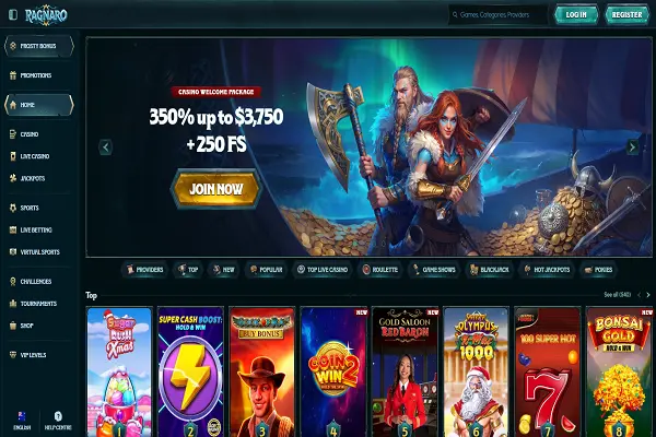 Ragnaro Casino Home Page and Welcome Bonus