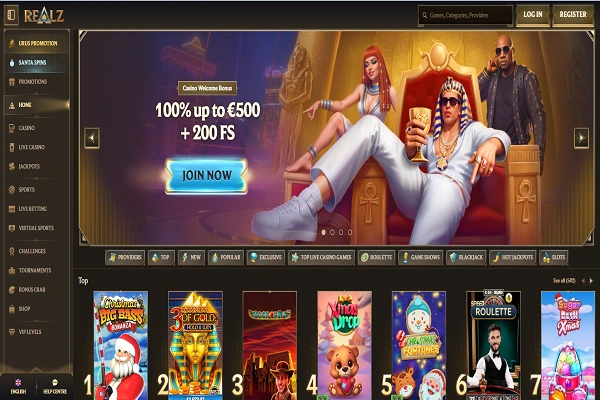 Realz Casino Home Page and Welcome Bonus