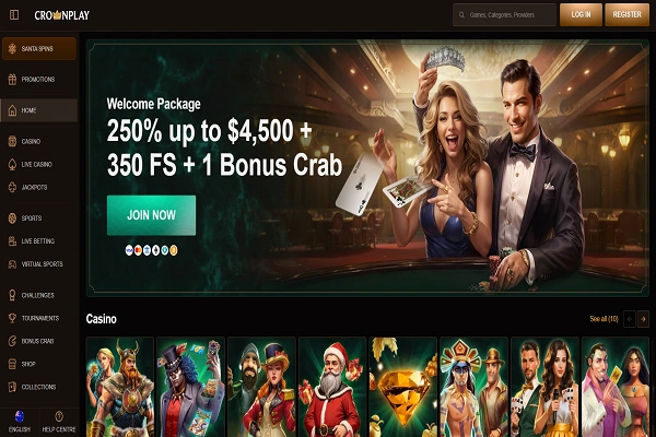 CrownPlay Casino Home Page and Welcome Bonus