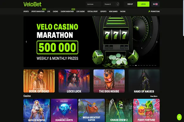 VeloBet Casino Home Page and Bonuses