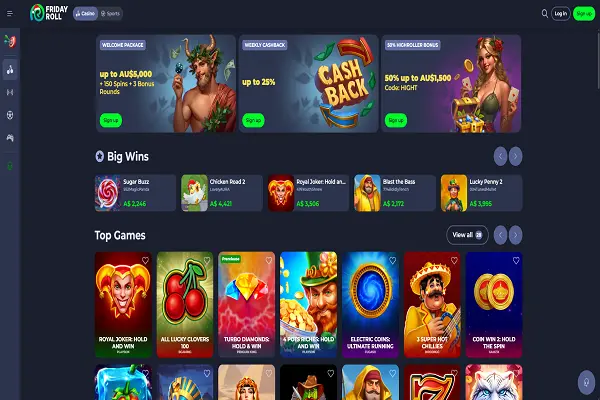 FridayRoll Casino Home Page and Bonuses