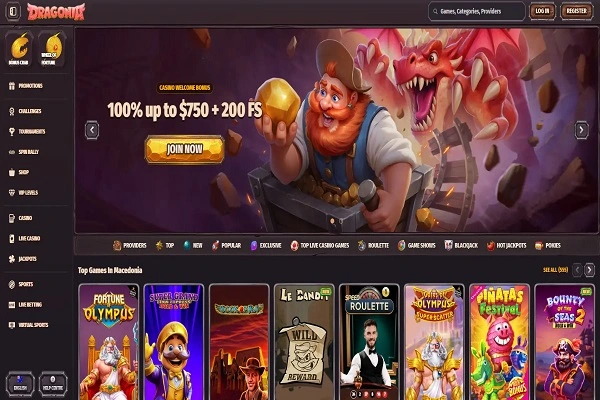 Dragonia Casino Home Page and Welcome Bonus