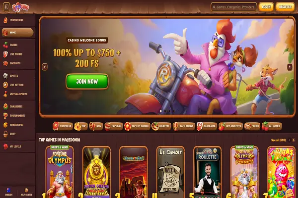 Roostino Casino Home Page and Welcome Bonus