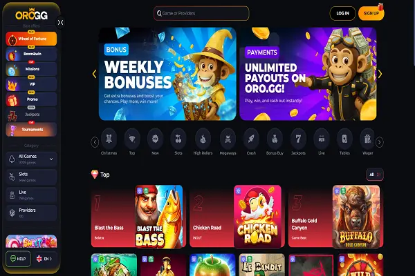 OroGG Casino Home Page and Bonuses