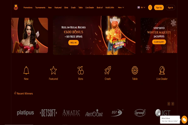 Spins Castle Casino Home Page and Welcome Bonus