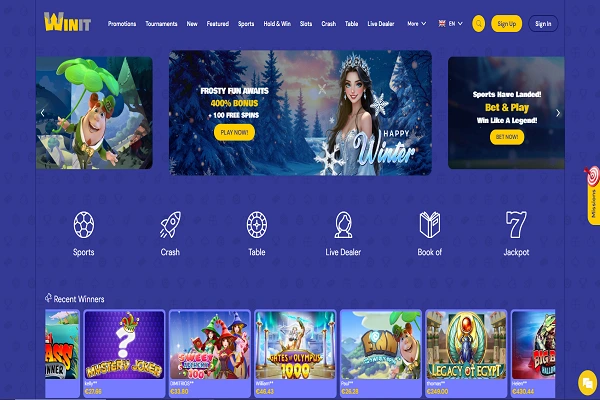 Win It Casino Home Page and Welcome Bonus