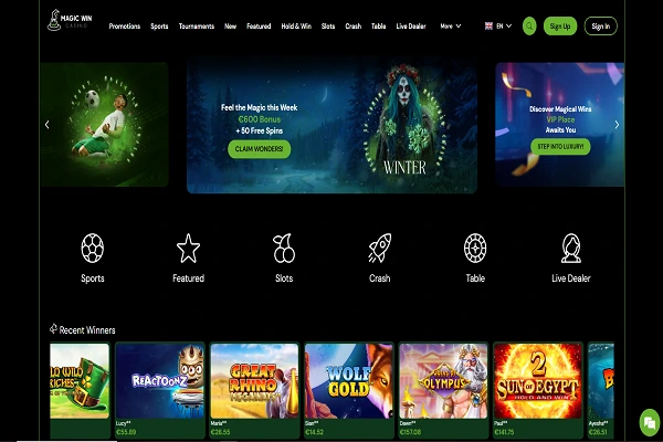 Magic Win Casino Home Page and Welcome Bonus