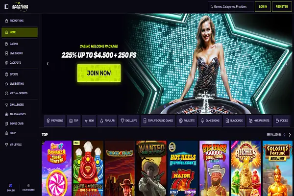 Sportuna Casino Home Page and Welcome Bonus