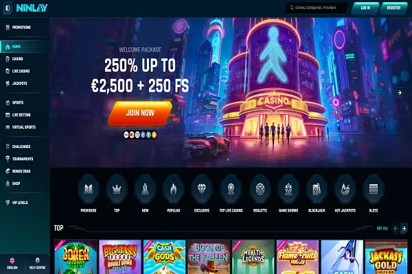 Ninlay Casino Home Page and Welcome Package
