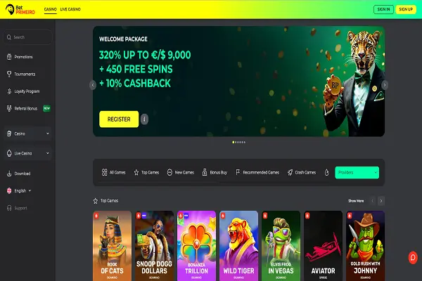 BetPrimeiro Casino Home Page and Welcome Bonus