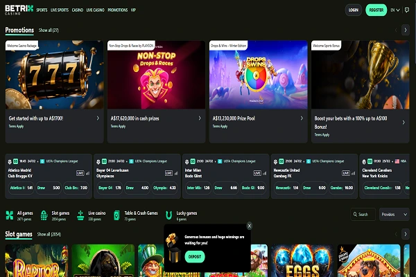 Betrix Casino Home Page and Welcome Bonus