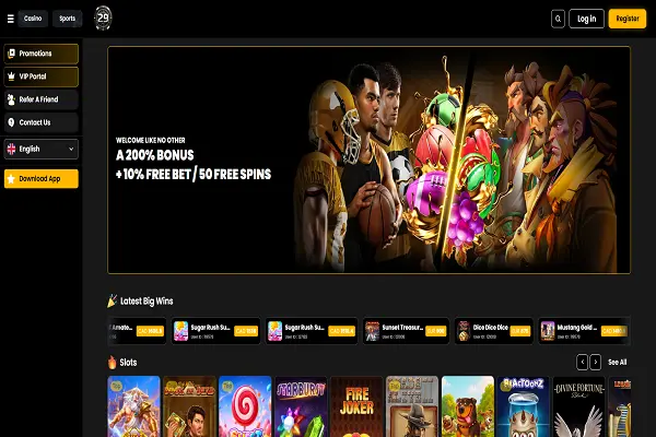 29Black Casino Home Page and Welcome Bonus