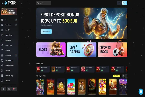 Mond Casino Home Page and Welcome Bonus