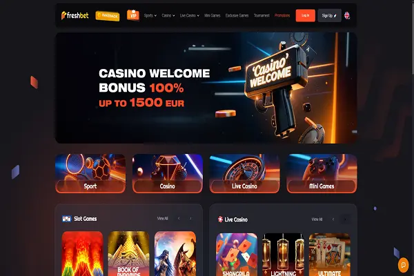FreshBet Casino Home Page and Welcome Bonus