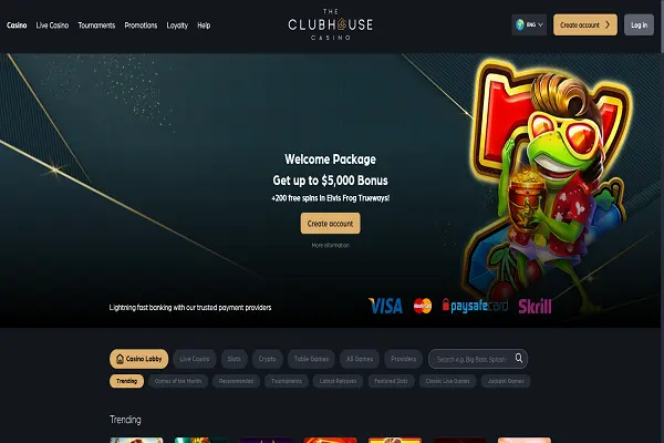 TheClubHouse Casino Home Page and Welomce Bonus