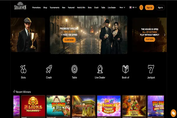 Shelby Win Casino Home Page and Welcome Bonus