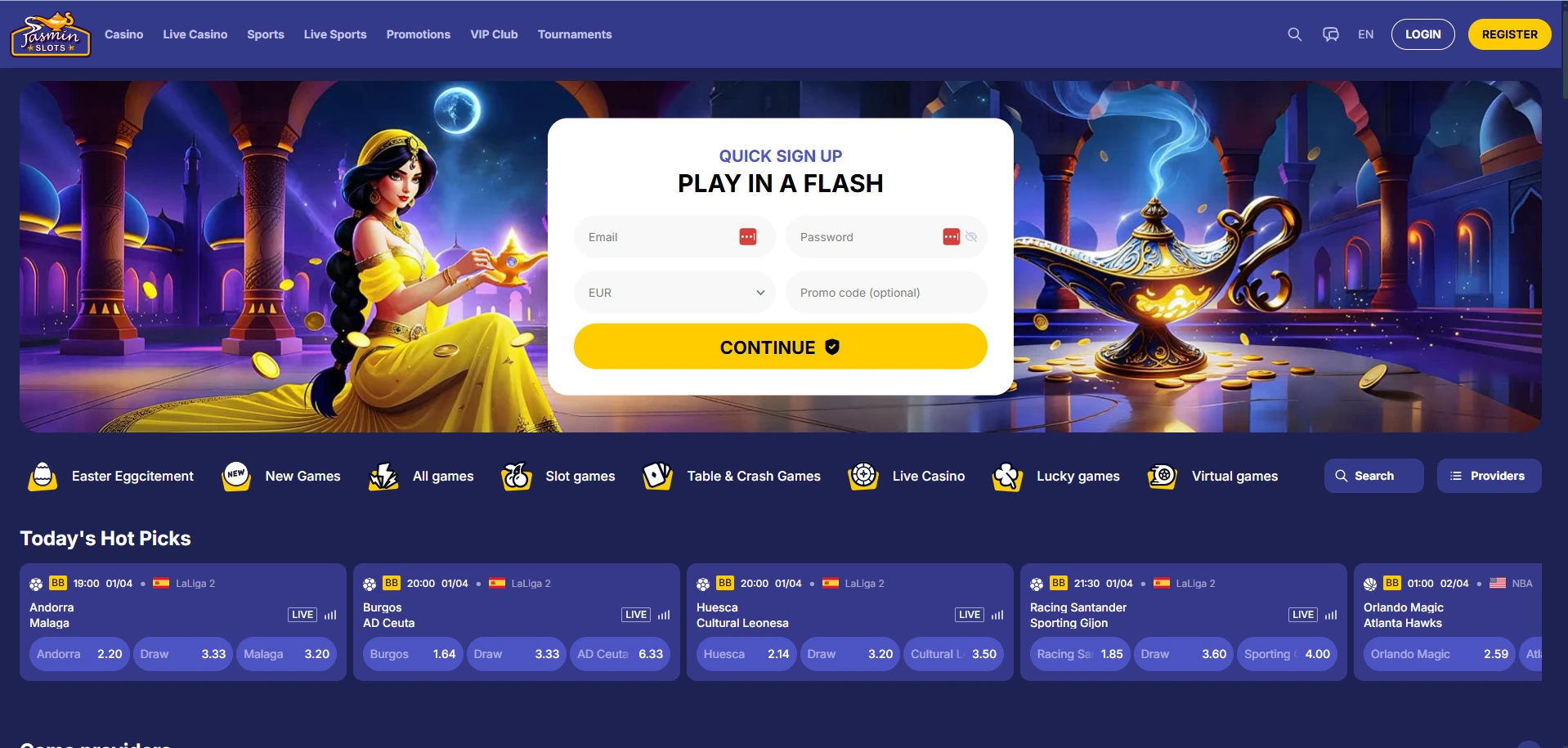 Jasmin Slots Casino Home Page
