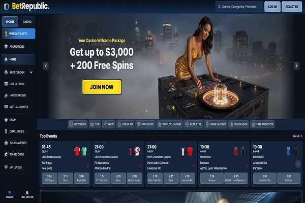 BetRepublic Casino Home Page and Welcome Bonus