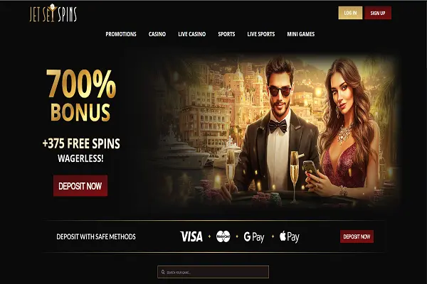 JetSetSpins casino Home Page and Welcome Bonus