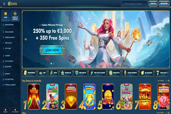 Casea Casino Home Page and Welcome Bonus