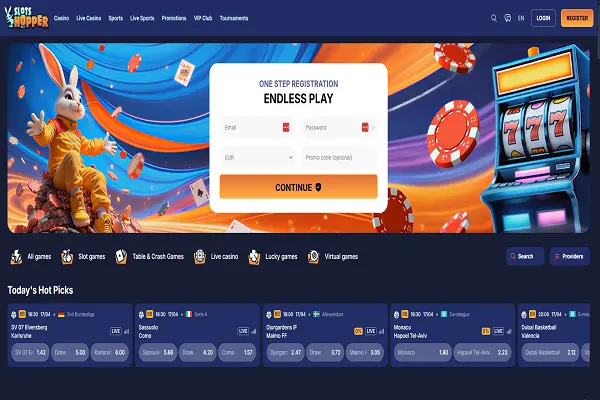 Slots Hopper Casino Home Page.