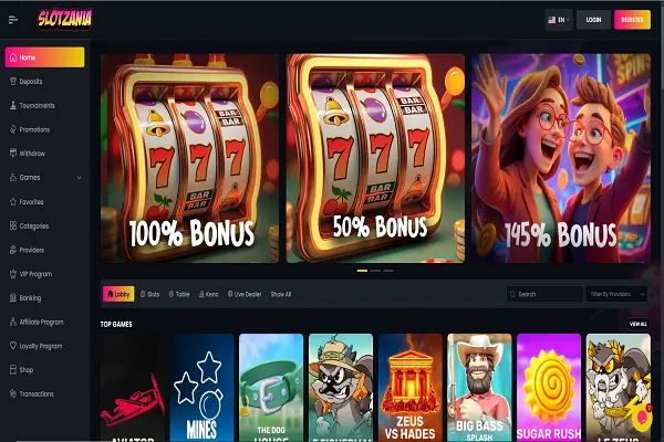 Slotzania Casino Home Page and Bonuses