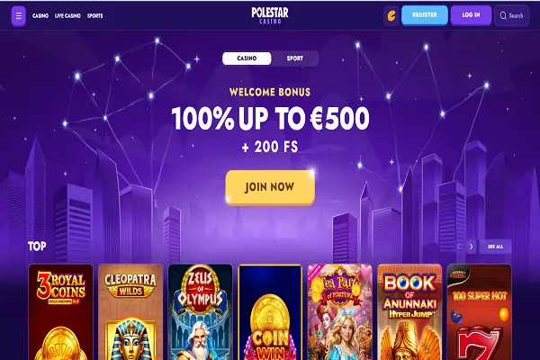 Polestar Casino Home Page and Welcome Bonus