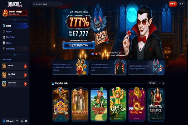 Dracula casino Home Page and Welcome Bonus