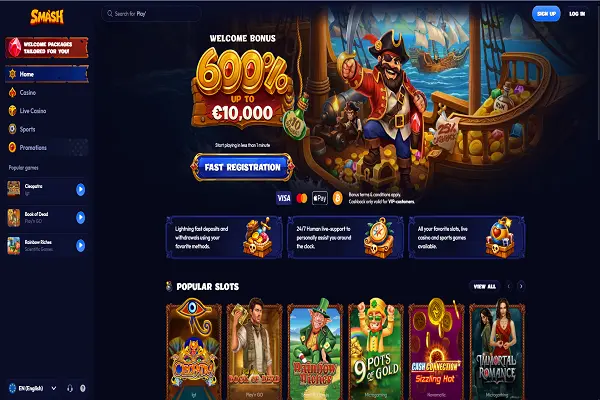 Smash Casino Home Page and Welcome Bonus