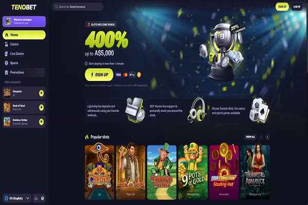 Tenobet Casino Home Page and Welcome Bonus
