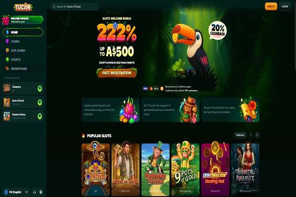Tucan Casino Home Page and Welcome Bonus